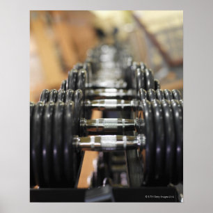 Pôster Fim-acima de uma fileira dos dumbbells