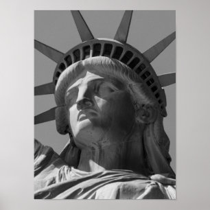 Poster Fim branco preto da estátua da liberdade acima da