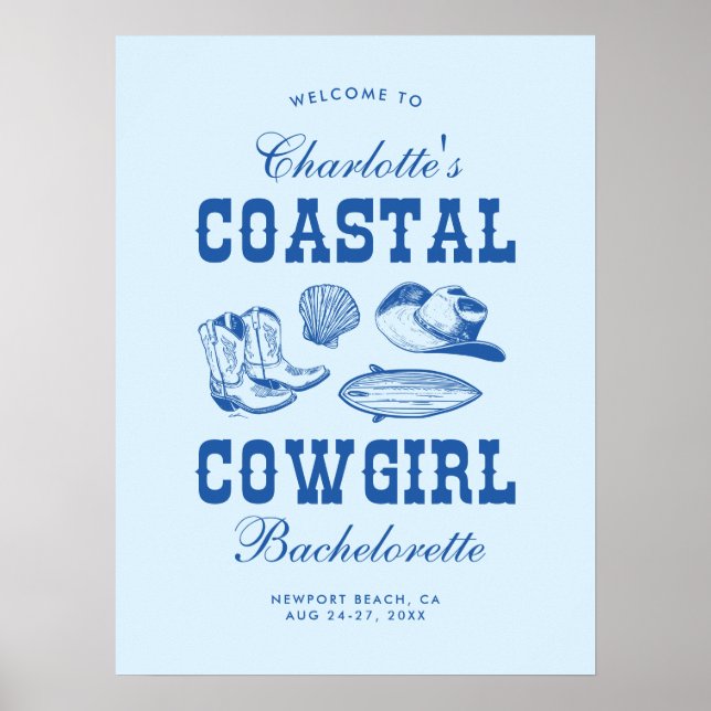 Poster Fim de Semana da Bachelorette Cowgirl Costeira (Frente)