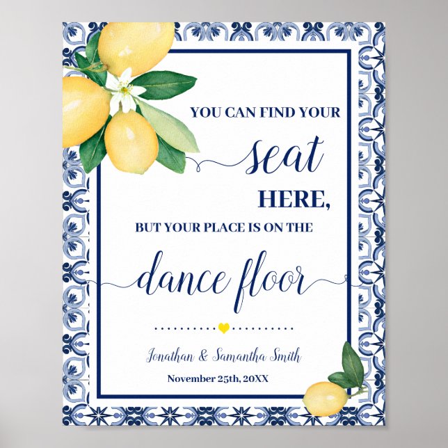 Poster Find Your Seat Wedding Reception Mediterranean (Frente)