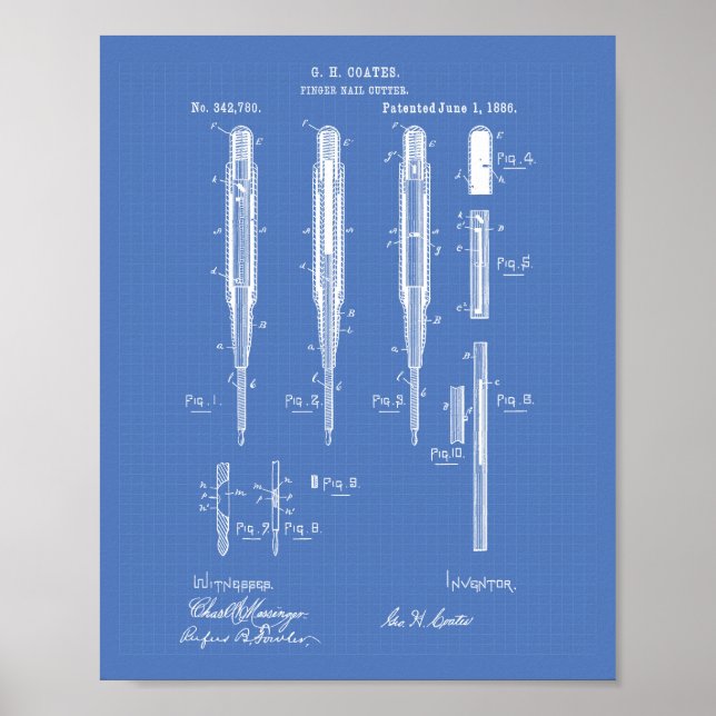Poster Fingernail Cutter 1886 Patent Art Blueprint (Frente)