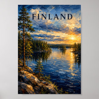 Poster Finland: Serene Sunset Lake Art Souvenir