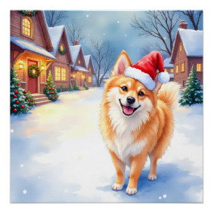 Pôster Finnish Lapphund Aldeia Nevada Chapéu de Papai Noe