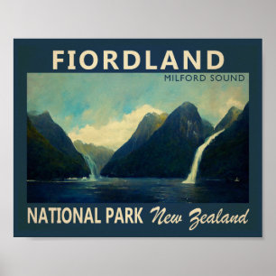 Poster Fiordland National Park Nova Zelândia Watercolor