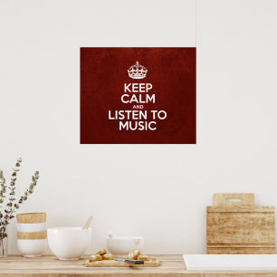 Pôster Fique calmo e ouça música - Couro Vermelho