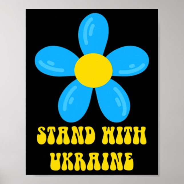 Poster Fique Com a Ucrânia Flor Azul e Amarela Solidaried (Frente)