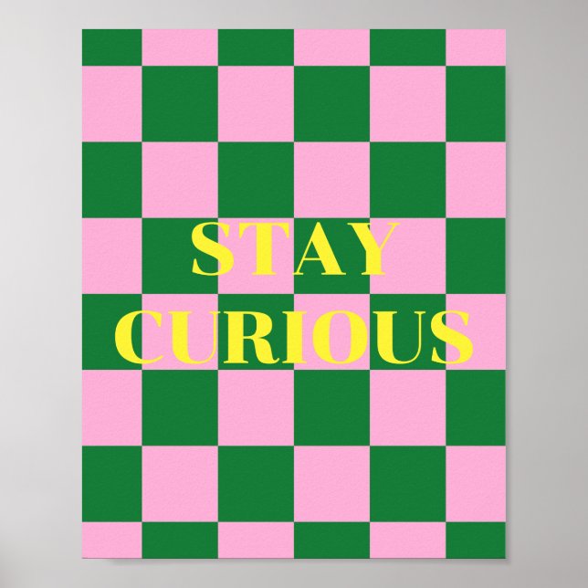 Poster Fique Curioso, citação verde, rosa e amarelo (Frente)