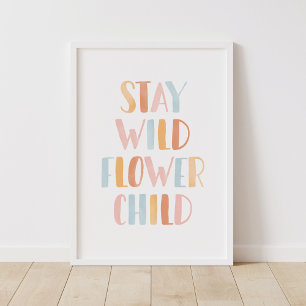 Poster Fique Selvagem Decoração de Quarto de Meninas Boho