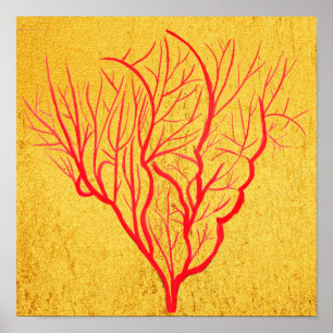 Poster Fire Coral sobre arte moderna do ouro
