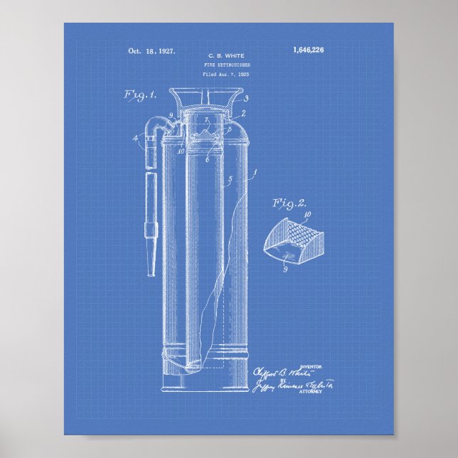 Poster Fire Extinguisher 1927 Patent Art - Blueprint (Frente)
