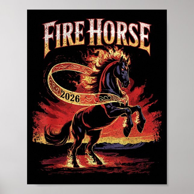 Poster Fire Horse 2026 Zodiac Art Chinese New Year  (Frente)