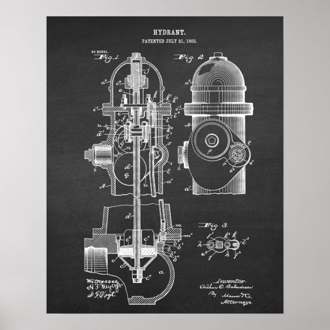 Poster Fire Hydrant Blueprint Patent Art n.º 6 (Frente)