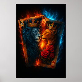 Poster Fire & Ice Lions — Epic King & Queen Card Art