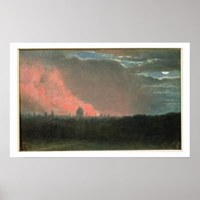 Pôster Fire in London seen from Hampstead (oil on paper l (Frente)