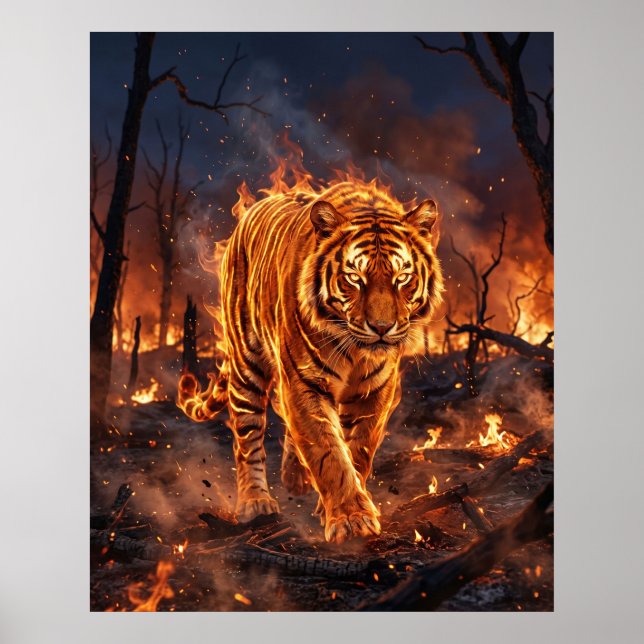 Poster Fire Tiger Burning Wilderness (Frente)