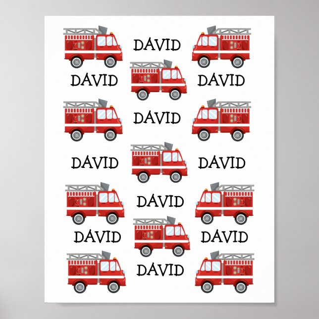 Poster Fire Truck Personalizado Baby Name Nursersery Wall (Frente)