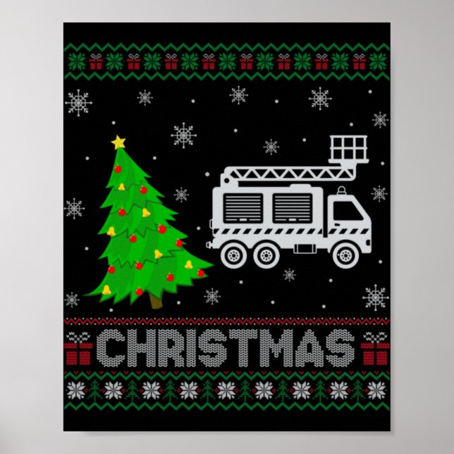 Poster Fire Truck Xmas Tree Lighting Ugly Christmas Sweat (Frente)