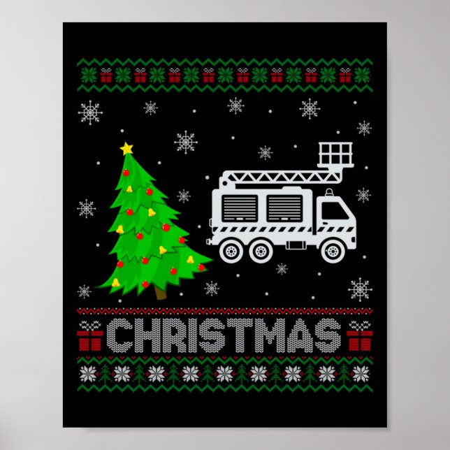 Poster Fire Truck Xmas Tree Lighting Ugly Christmas Sweat (Frente)