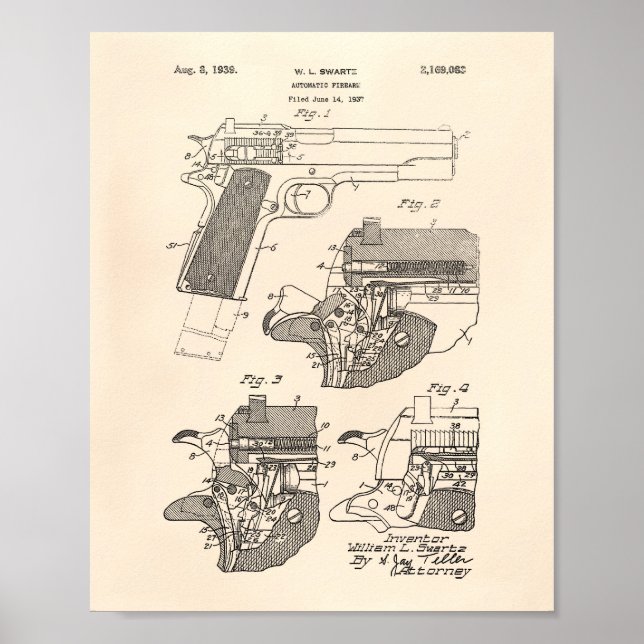 Poster Firearm Automático 1939, Anterior Arte Patente (Frente)