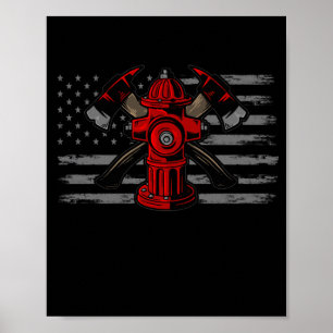 Poster Firefighter American Flag Axe