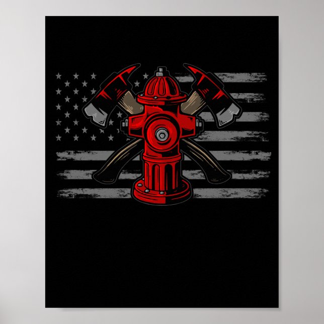Poster Firefighter American Flag Axe (Frente)