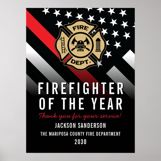 Poster Firefighter of the Year Employee Logo Red Line (Frente)