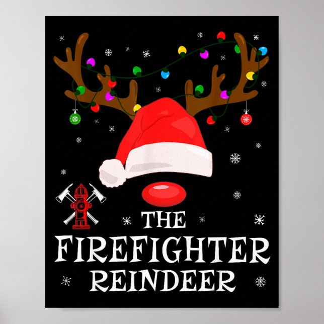 Poster Firefighter Reindeer Family Matching Christmas Pjs (Frente)