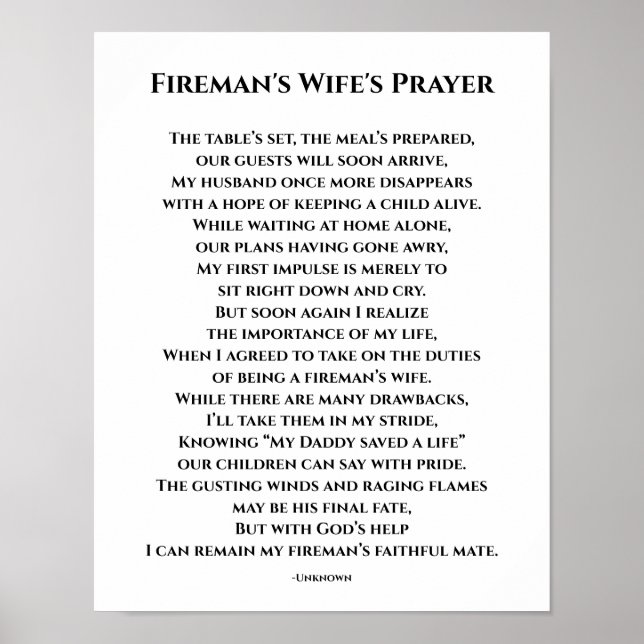 Poster Fireman's Wife's Prayer (Frente)