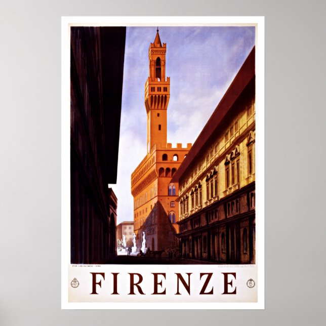 Poster Firenze Itália Palazzo Vecchio Viagens vintage (Frente)