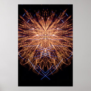 Poster Fireworks Art: Dourado e Azul 2