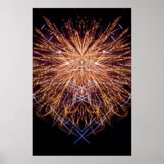 Poster Fireworks Art: Dourado e Azul 2