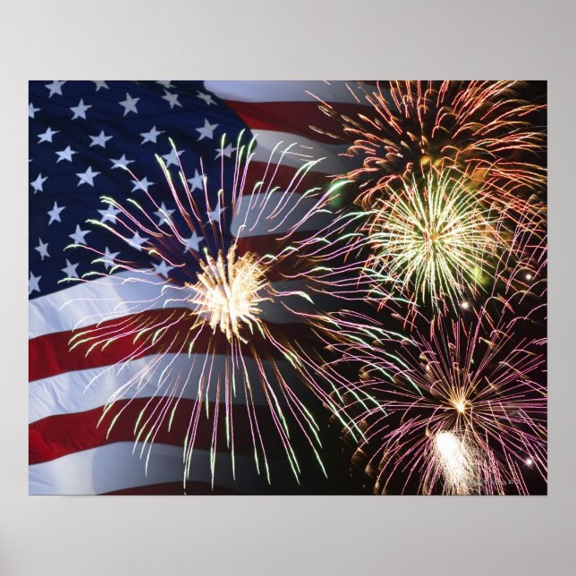 Poster Fireworks e bandeira americana (Frente)