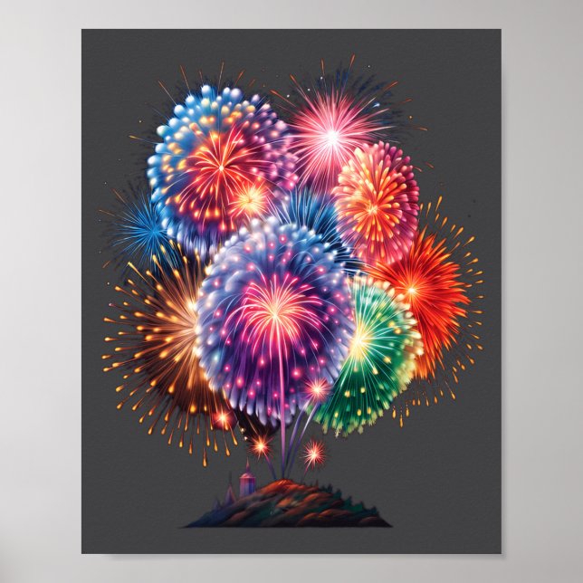 Poster Fireworks New Year's Eve Party Long Sleeve  (Frente)