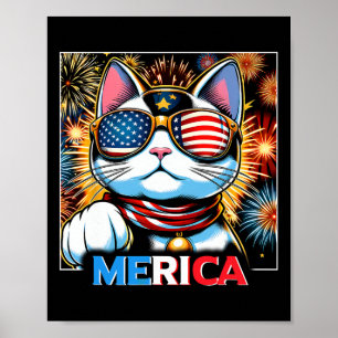 Poster Fireworks Patriótico Maneki Neko Cat Merica