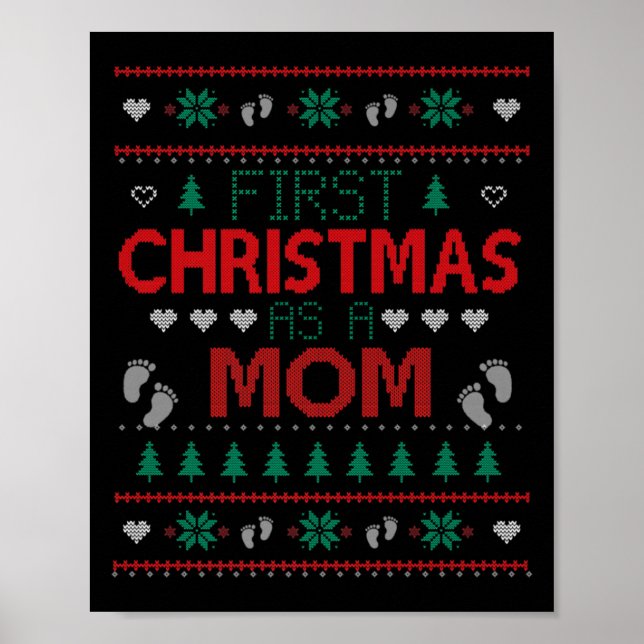 Poster First Christmas As A Mom Funny Matching Xmas New M (Frente)