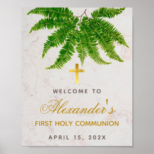 Poster First Communion Botanical Fern Greenery Welcome