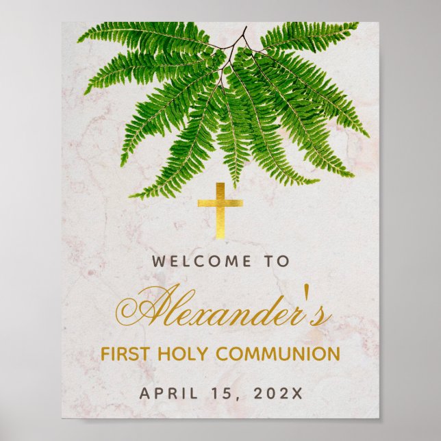 Poster First Communion Botanical Fern Greenery Welcome (Frente)