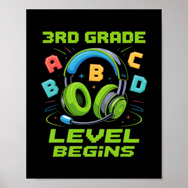Poster First Day Of 3rd Grade Level Begins Shirt Gamer Bo (Frente)