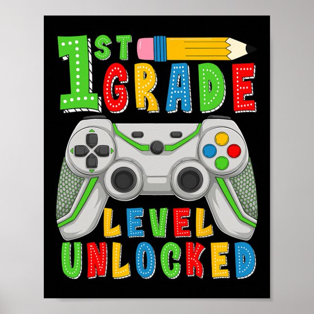 Poster First Grade Level Unlocked Ck To School Gamer Boys (Frente)