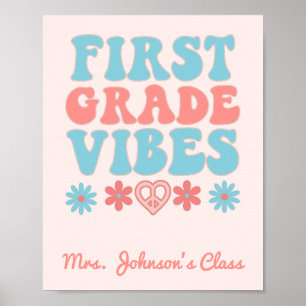 Poster First Grade Vibes - Retro Classroom