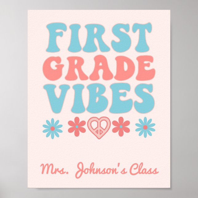 Poster First Grade Vibes - Retro Classroom (Frente)