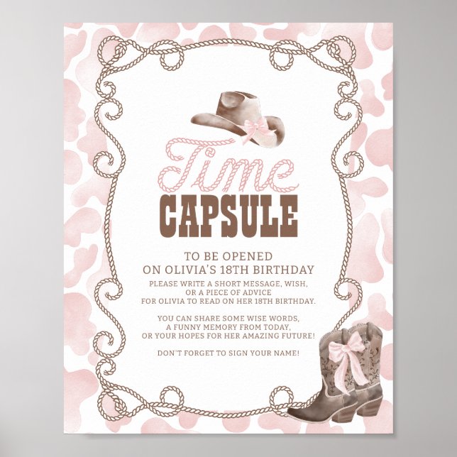 Poster First Rodeo 1st Birthday Pink Time Capsule Sign (Frente)