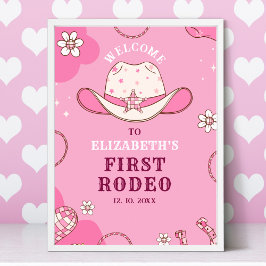 Poster First Rodeo Birthday Girl Pink and white