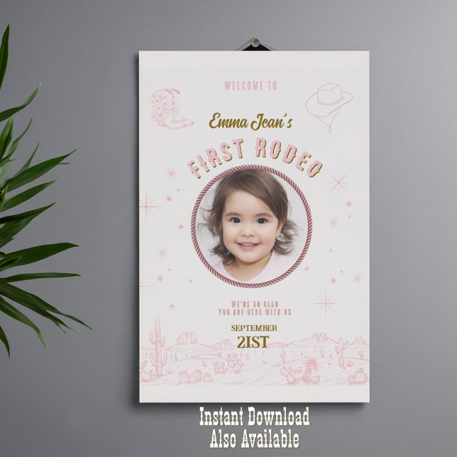 Poster First Rodeo Pink Desert 1st Birthday Welcome (First Rodeo Pink Desert 1st Birthday Welcome Poster
)