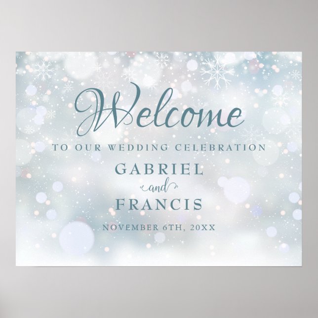 Poster First Snowflakes Winter Wedding Welcome Sign (Frente)