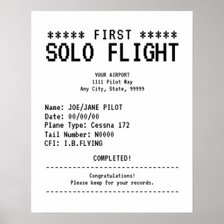 Poster First Solo Flight Congratulations