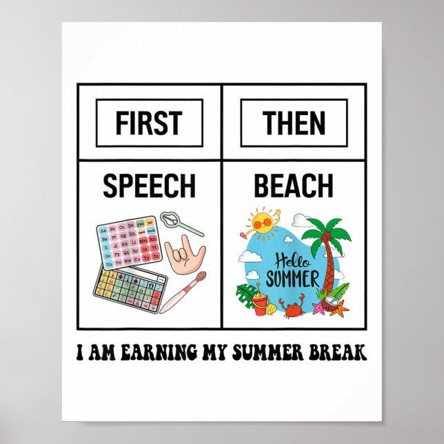 Poster First Speech Then Beach Funny Speech Therapy Summe (Frente)