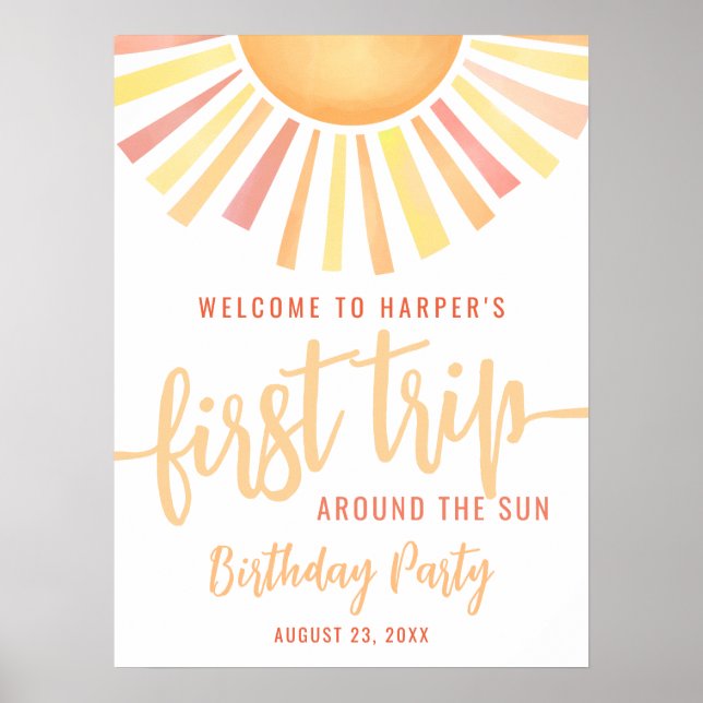 Poster First Trip Around The Sun 1st Birthday Welcome (Frente)
