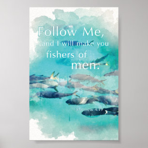Poster Fishers of Men Matthew 4:19 Bíblia Verse Siga-me