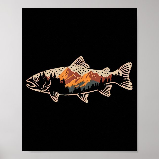Poster Fishing B Fish Mountain Star Fisherman Art Men Wom (Frente)